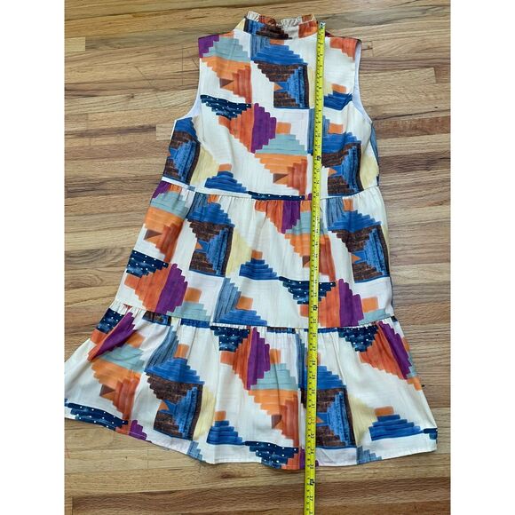 THML Women's Dress Fit & Flare S Tiered Mini Summer Beach Boho Geometric Brown - Picture 7 of 10